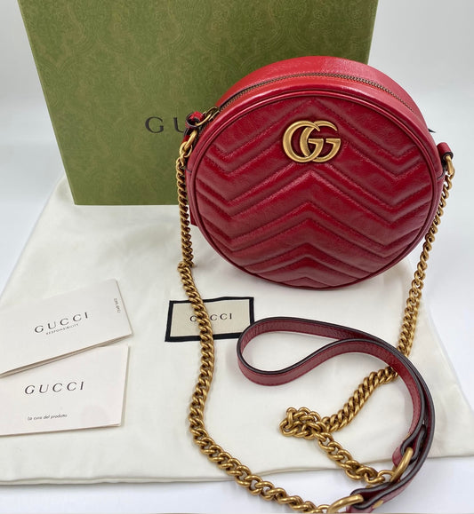 Authentic Gucci Marmont Mini Round Shoulder Bag